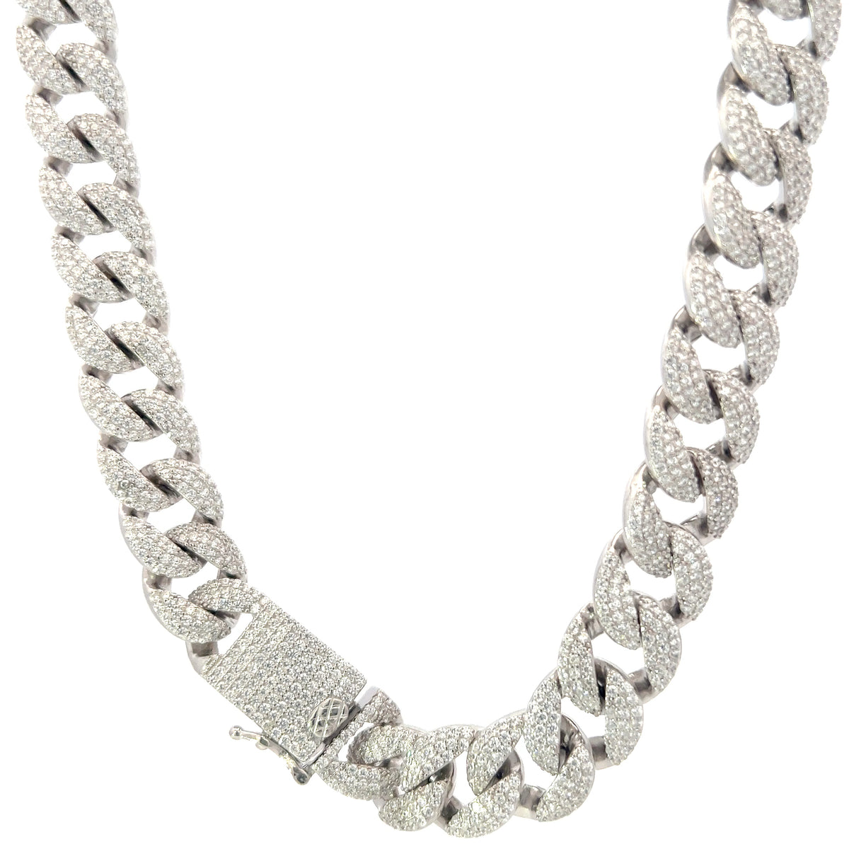 925 Sterling Silver 6mm Miami Cuban Curb Chain with Cubic Zirconias - 22 Inches