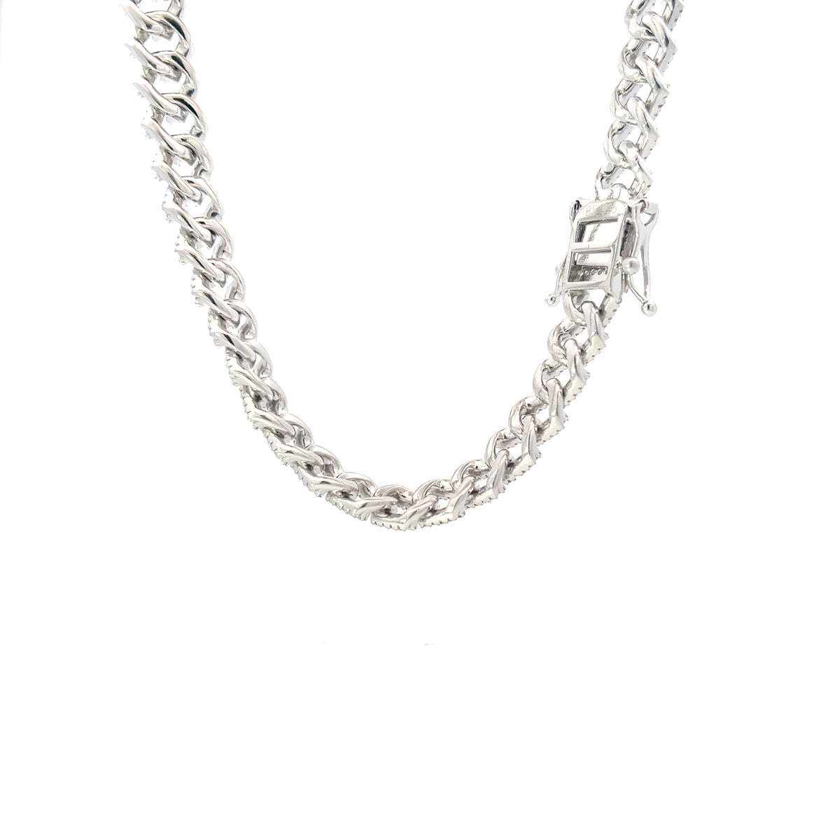 925 Sterling Silver 6mm Miami Cuban Curb Chain with Cubic Zirconias - 22 Inches