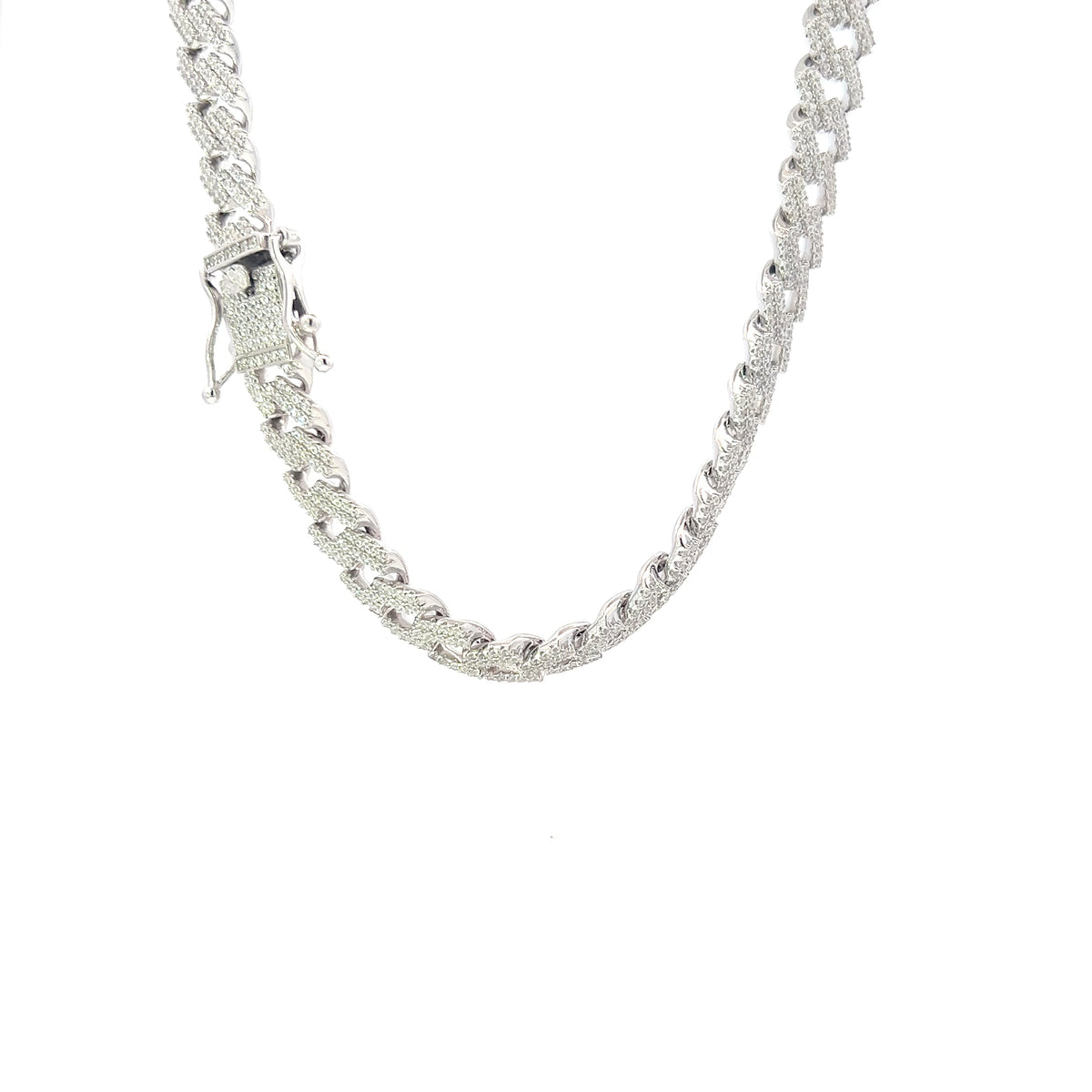 925 Sterling Silver 6mm Miami Cuban Curb Chain with Cubic Zirconias - 22 Inches