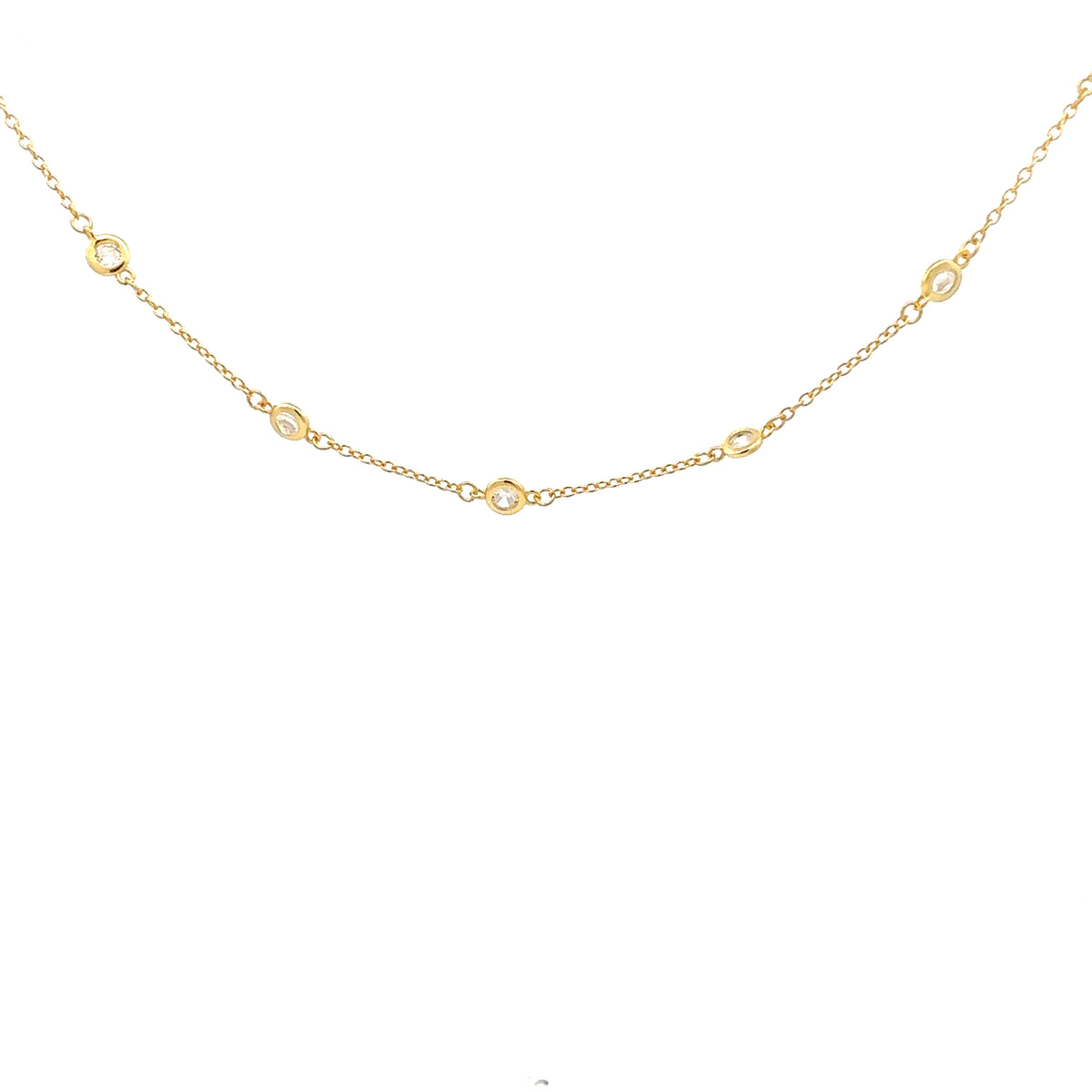 925 Gold Plated Sterling Silver 16-18&quot; Cubic Zirconia Chain