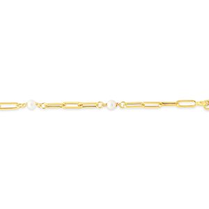 10K Yellow Gold 18&quot; Paperclip and Pearl Bracelet