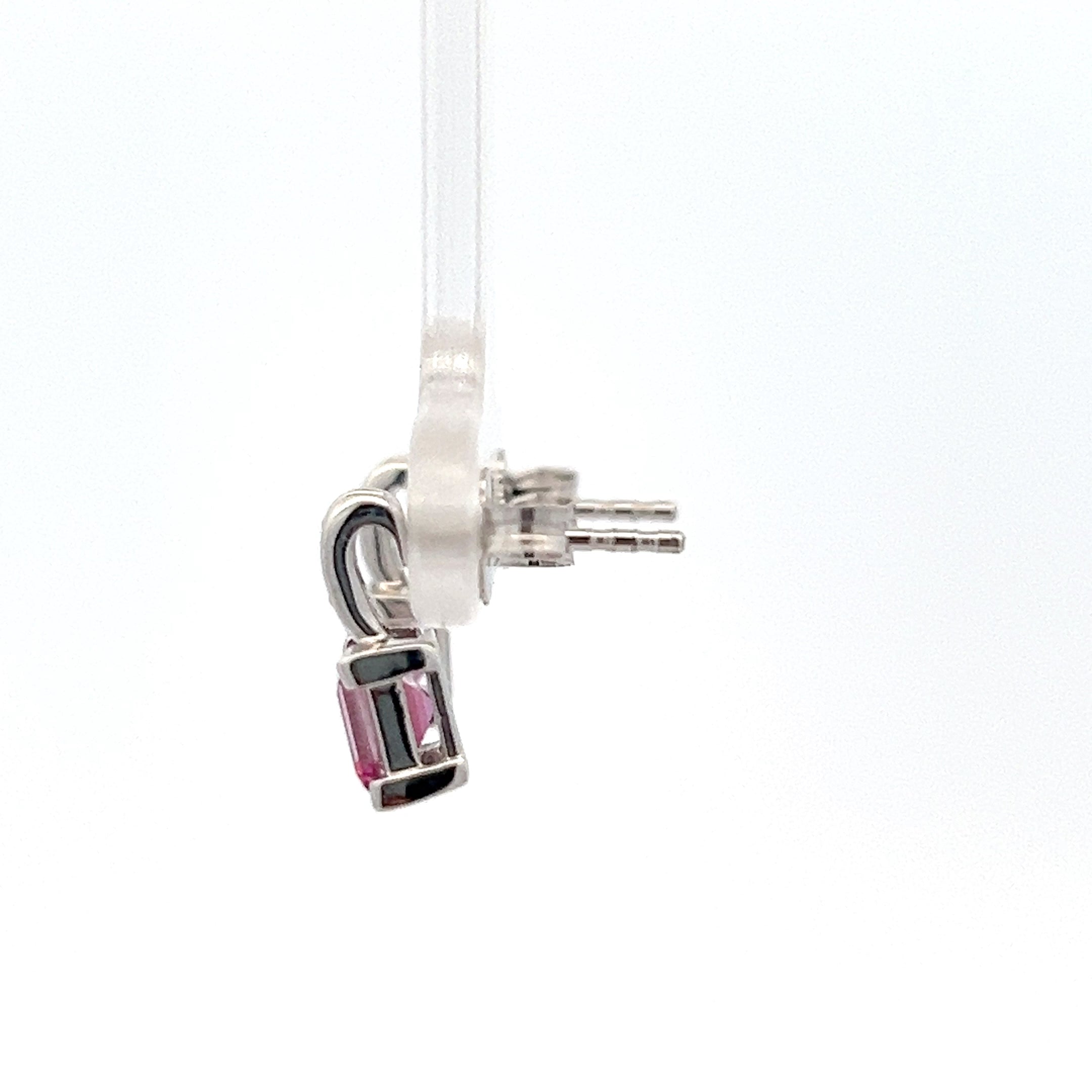 10K White Gold Pink Topaz and Diamond Earring - White gold