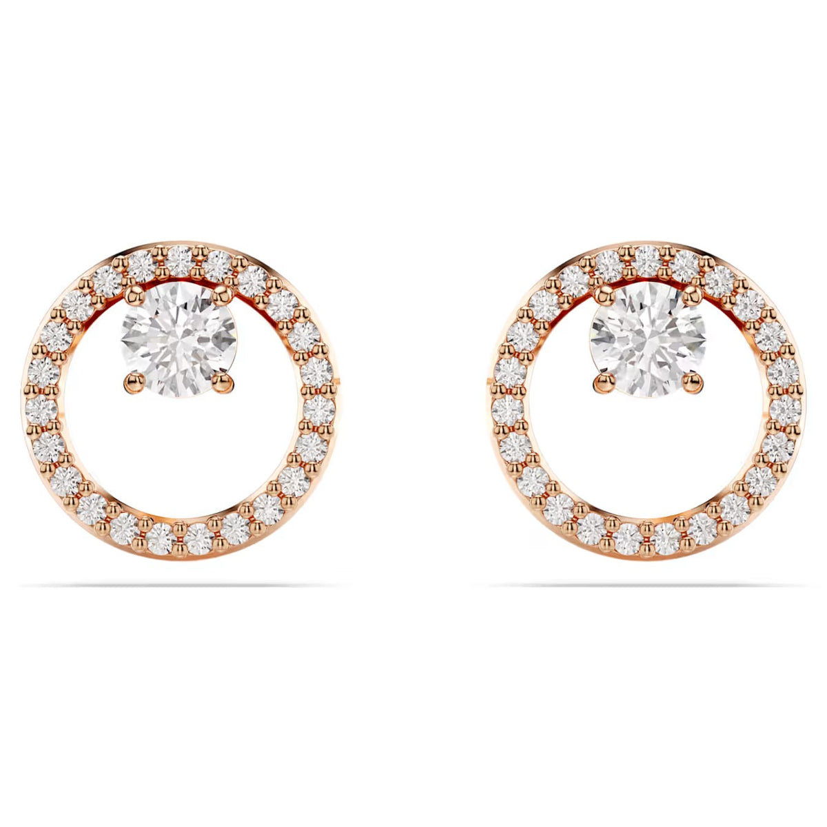 Swarovski Constella stud earrings, Round cut, White, Rose tone plated - 5692263/5701587 (SS)