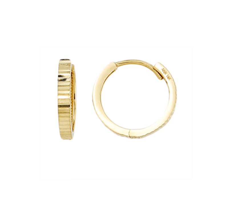 10K Yellow Gold Diamond -Cut Huggie Earrings