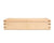 A rectangular beige wooden watch box with a natural walnut inlay exterior and a gold foil logo on the lid.