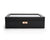 Black vegan leather watch box with a copper plated laser cut perforated steel design, featuring a smart watch USB port.