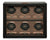 A black and rose gold 6-piece watch winder with a perforated steel design and an LCD display.