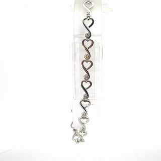 Silver Lab Grown Diamond Hearts Motif Tennis Bracelet