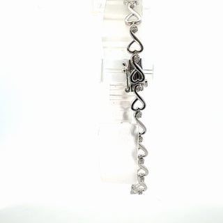 Silver Lab Grown Diamond Hearts Motif Tennis Bracelet