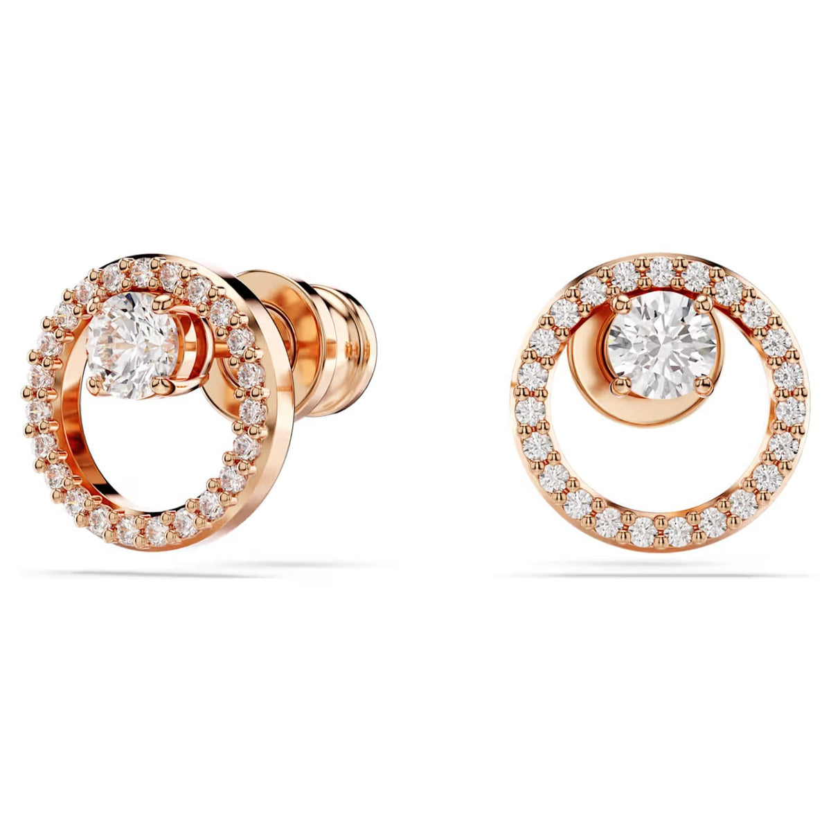 Swarovski Constella stud earrings, Round cut, White, Rose tone plated - 5692263/5701587 (SS)
