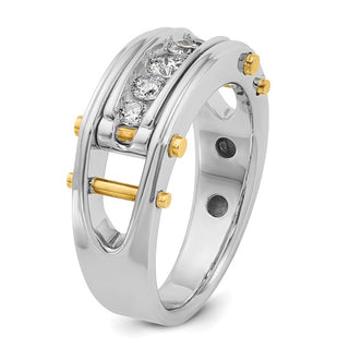 14k Two-Tone Yellow and White Gold 0.50cttw Round Cut Diamond Men's Ring