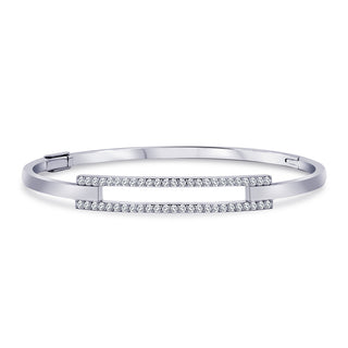 925 Silver Rhodium Plated Lab Diamond Double -Bar Pave Bangle