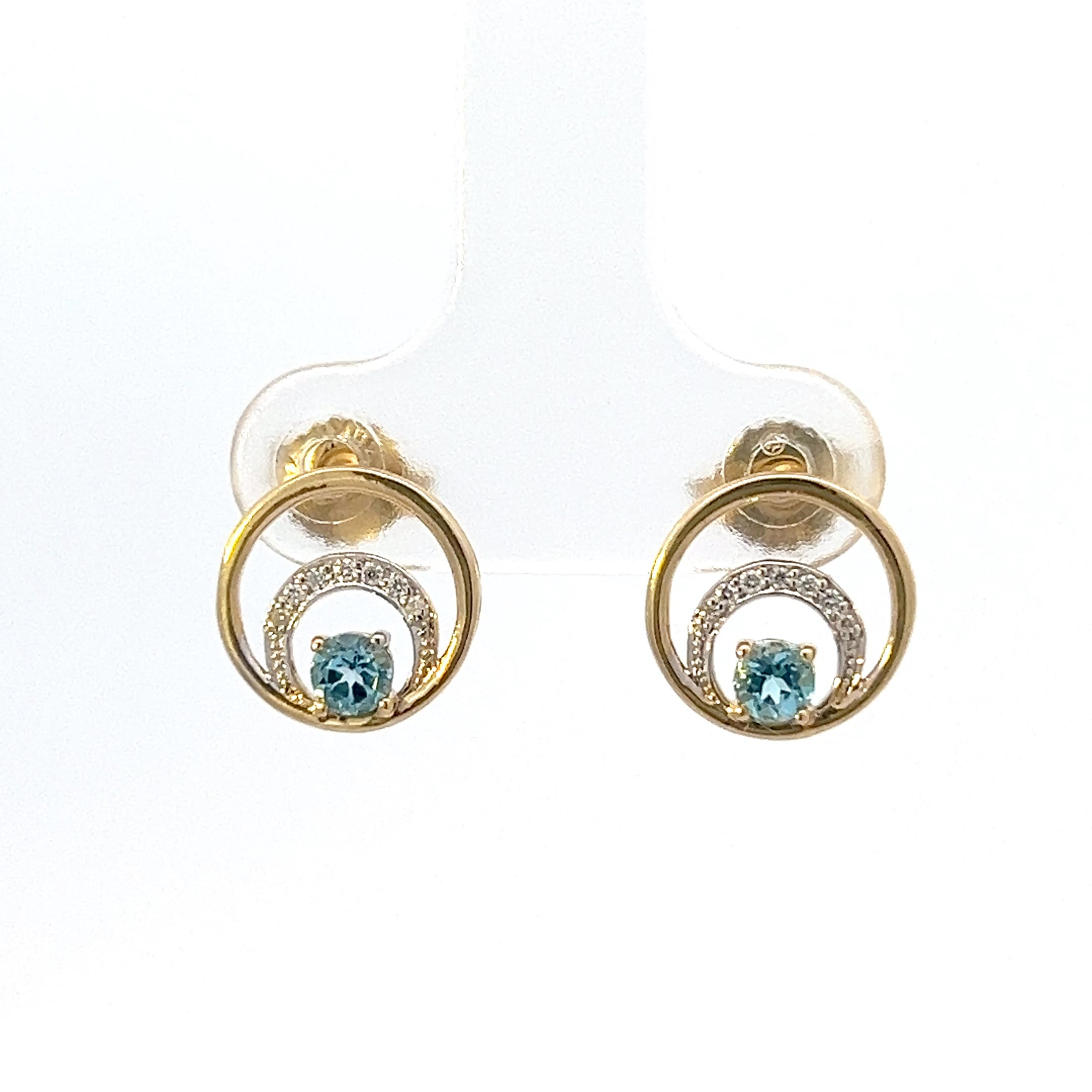10K Yellow Gold Blue Topaz and Diamond Earring - yellow gold
