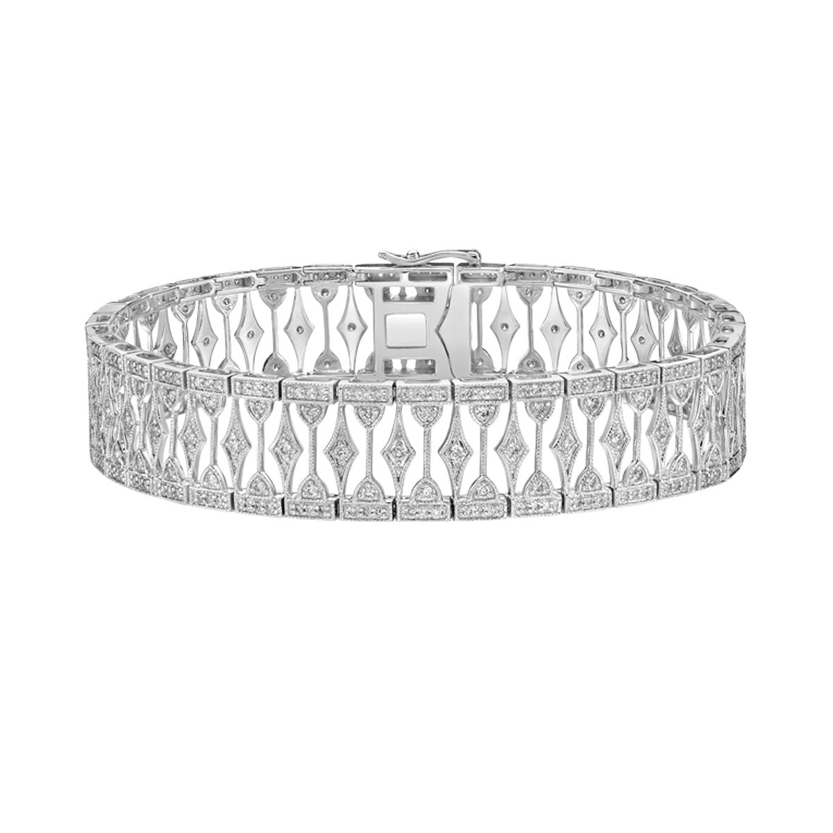 14K White Gold Diamond Bracelet with pattern