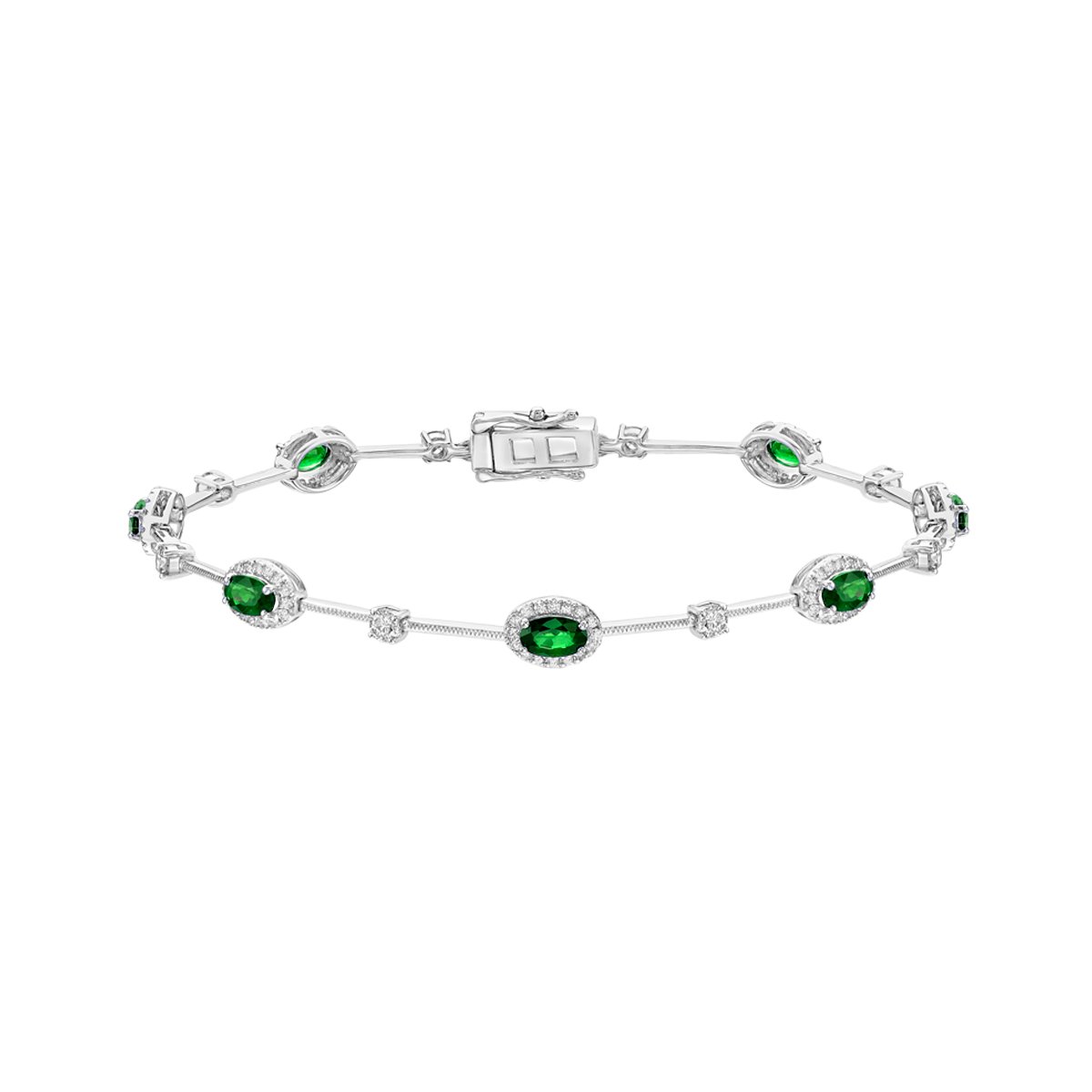 14K White Gold Halo Emerald &amp; Diamond Bracelet