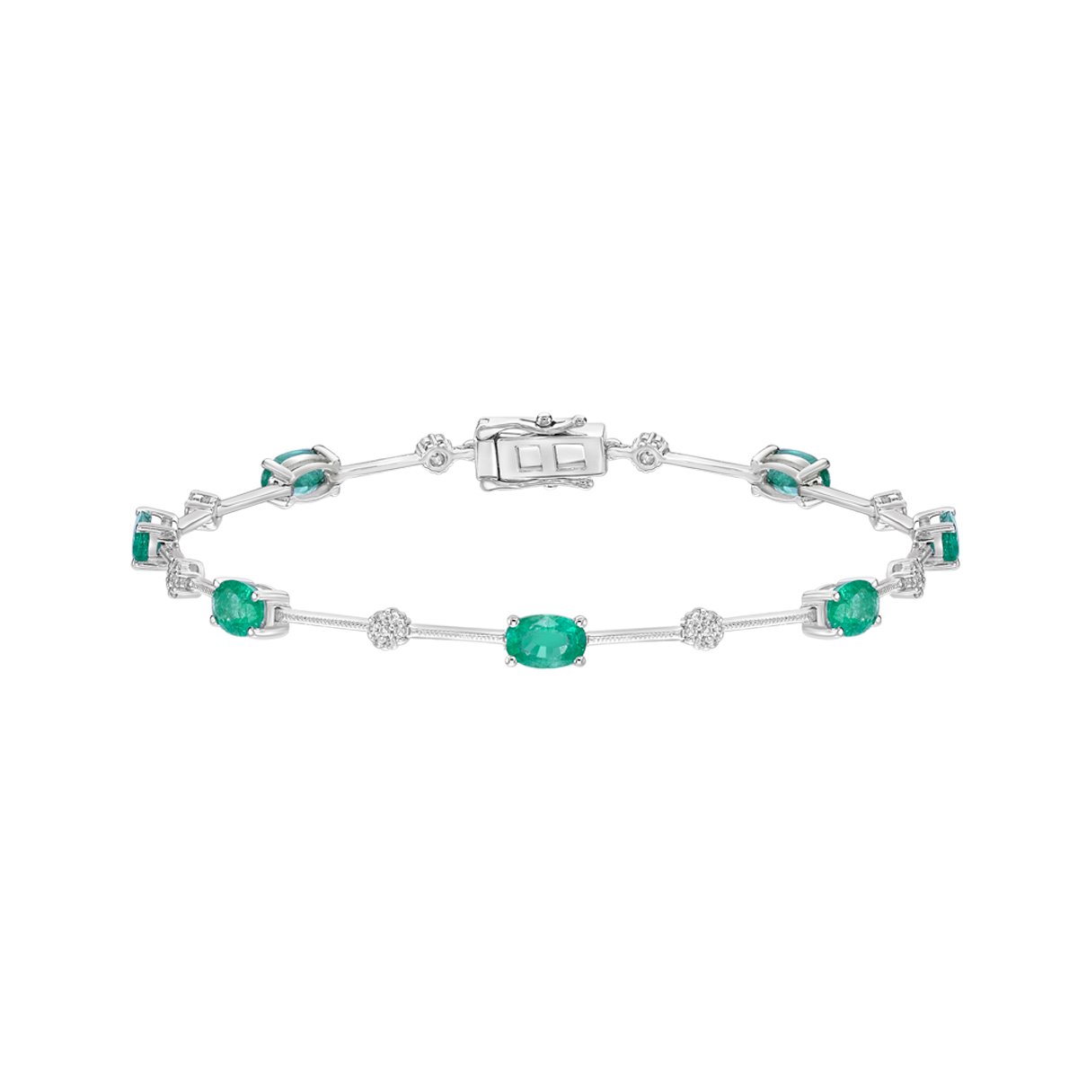 14K White Gold Prong Emerald &amp; Diamond Bracelet