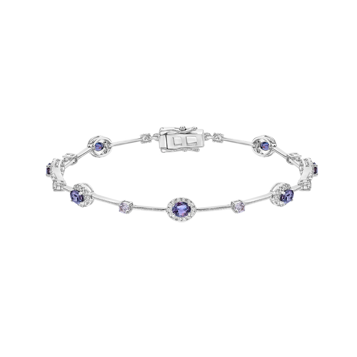 14K White Gold Oval Cut Natural Alexandrite and 0.85cttw Diamond Bracelet