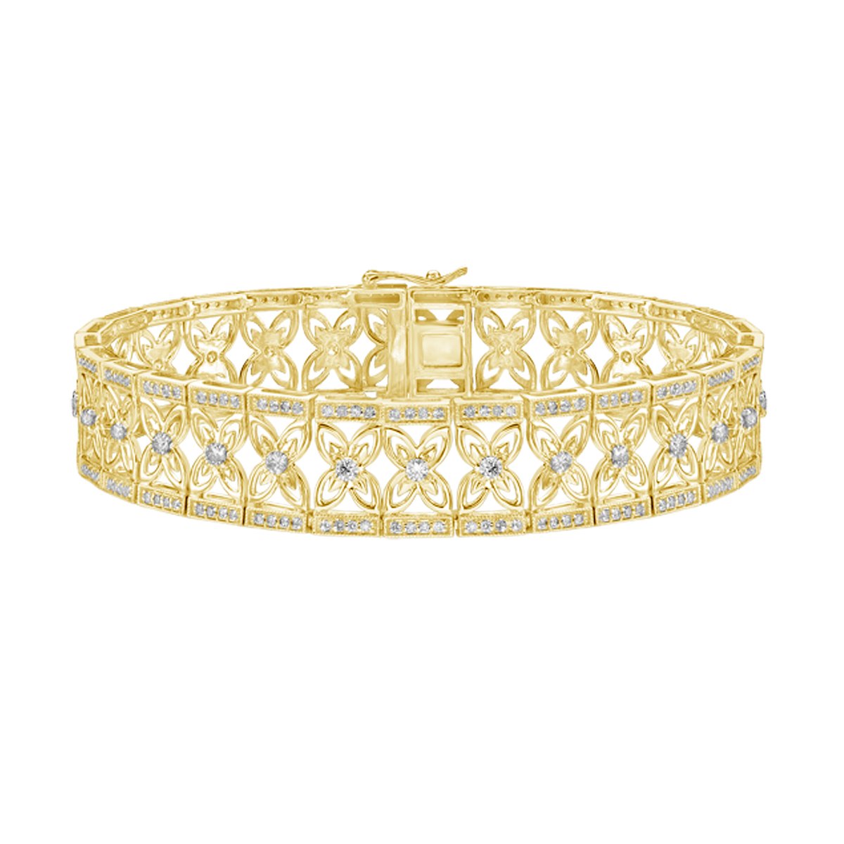 14K Yellow Gold Diamond Bracelet with floral pattern