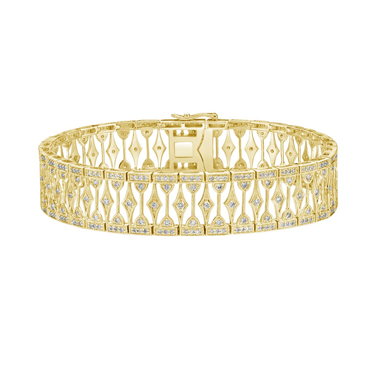 14K Yellow Gold Diamond Bracelet with pattern