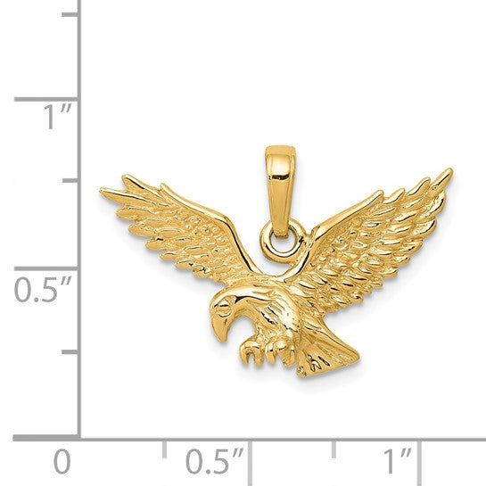 Dije de aterrizaje de águila pulido en oro amarillo de 14 quilates - 26 mm x 22 mm