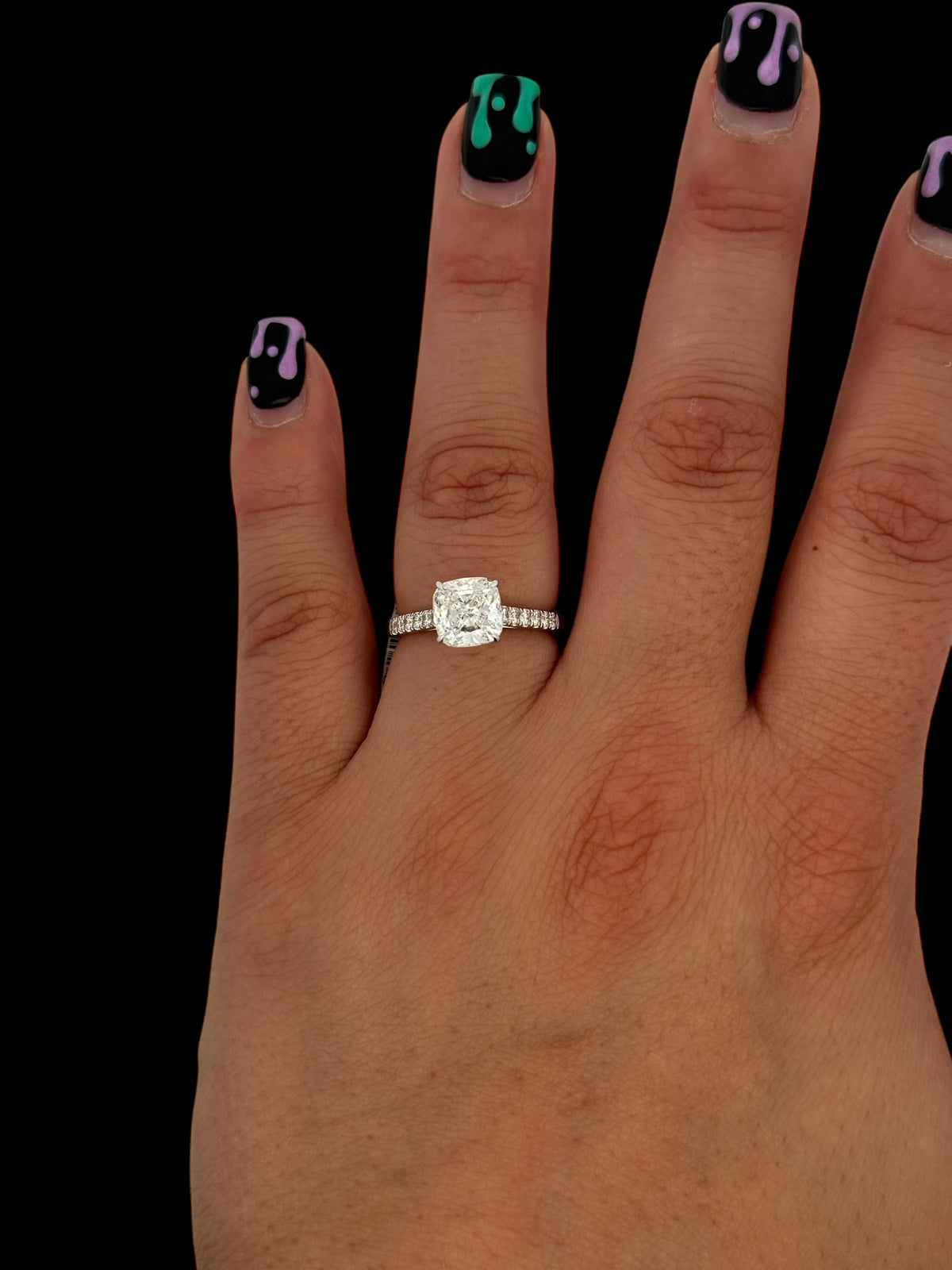 14K Gold Lab Grown Cushion Cut Diamond Engagement Ring