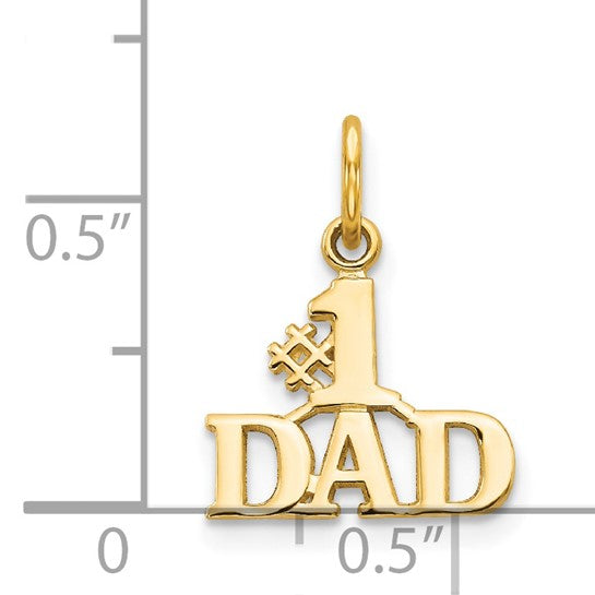 14K Yellow Gold Polished &quot;#1 DAD&quot; Charm - 17mm x 13mm