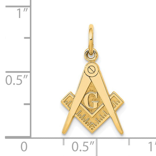 14K Yellow Gold Polished and Textured Masonic Symbol Charm - 20mm x 11mm