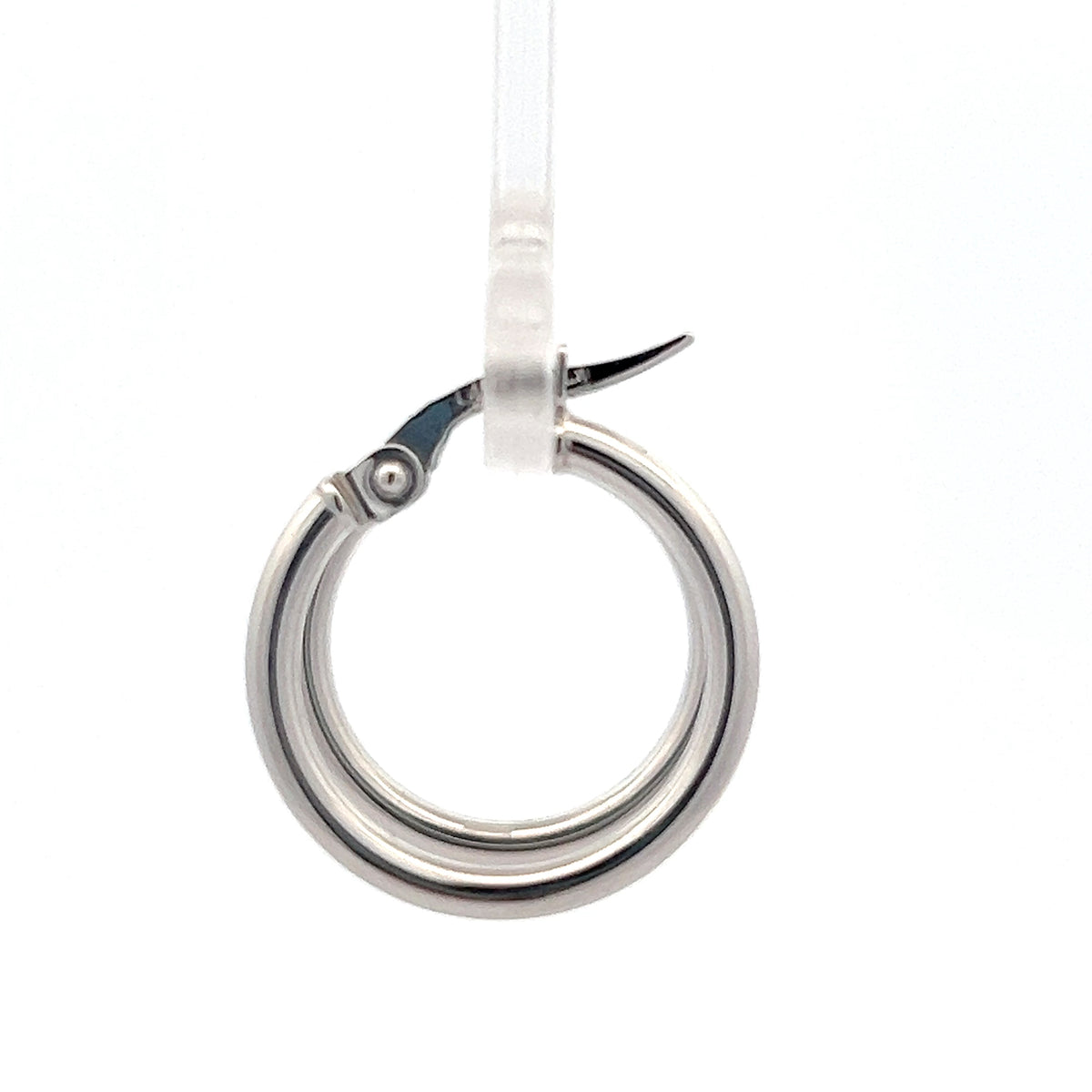 10K White Gold 2mm Tube  Hoop Earrings Medium