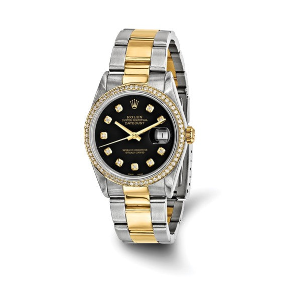 Reloj Rolex de acero/18ky para hombre con diamante negro y certificado independiente de segunda mano