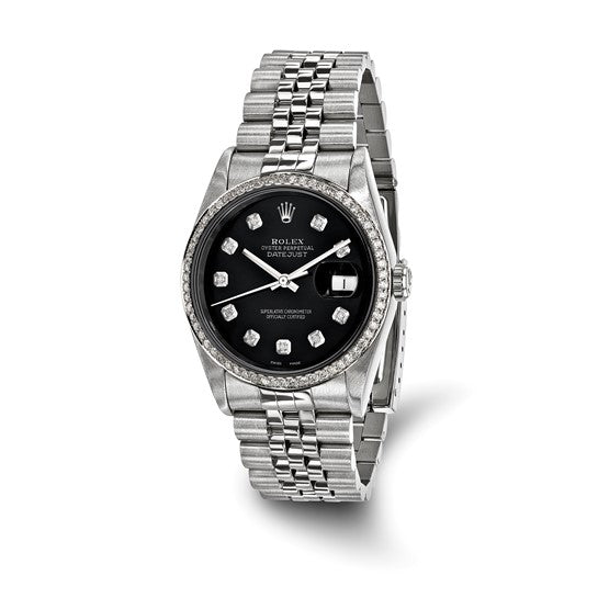 Reloj Rolex de acero/bisel de 18 kw para hombre con certificación independiente y segunda mano en color negro