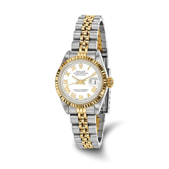 Reloj Rolex de segunda mano para mujer de acero/18ky con certificación independiente y esfera blanca 