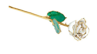 Lacquered White Sparkle Diamond Colored April Birthstone Rose with Gold Trim