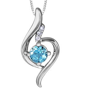 Sterling Silver Blue Topaz + Diamond Necklace 18"