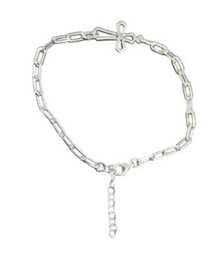 925 Sterling Silver Cross with Paperclip links adjustable bracelet