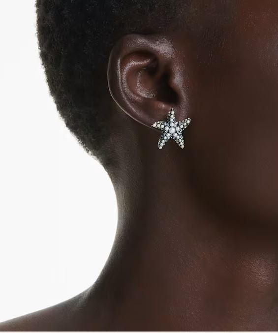 Swarovski - Idyllia stud earrings, Crystal pearl, Starfish, Small, Multicolored, Gold-tone plated - 5684162