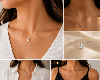 Sterling Silver Lab Grown Diamond Square Necklace 18"