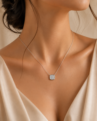 Sterling Silver Cluster Lab Grown Diamond Necklace 18"
