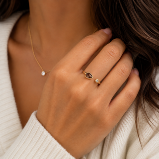10K Yellow Gold Smokey Quartz and Maple Leaf Diamond Ring