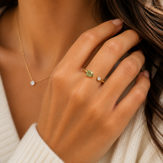 10K Yellow Gold Peridot and Maple Leaf Diamond Ring