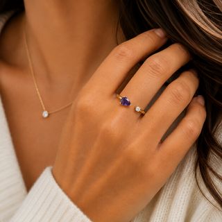 10K Yellow Gold Amethyst and Maple Leaf Diamond Ring