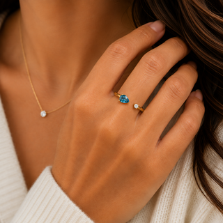 10K Yellow Gold London Blue Topaz and Maple Leaf Diamond Ring