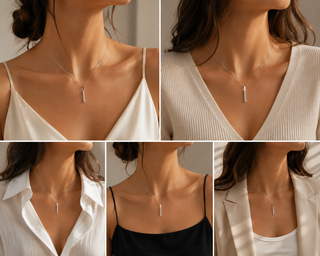 Sterling Silver Lab Grown Diamond Vertical Bar Necklace 18"