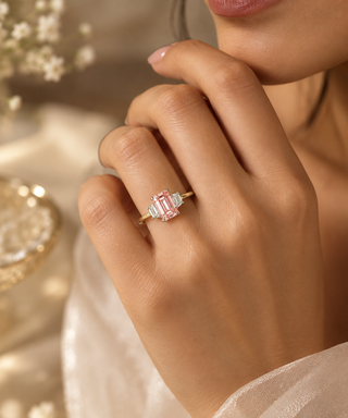 14K Yellow and White Gold Pink Lab Grown Diamond Ring