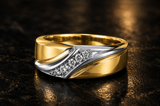 10K White & Yellow Gold 0.05cttw Diamond Gents Ring