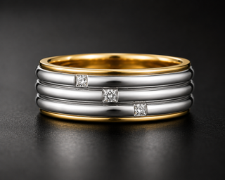 10K White & Yellow Gold 0.13cttw Princess Cut Gents Diamond Ring, size 10