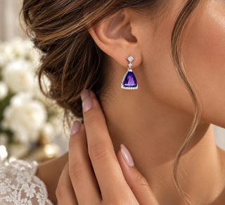 10K White Gold Amethyst and Canadian Maple Leaf Diamond Earrings