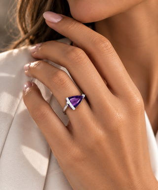 10K White Gold Amethyst and Canadian Maple Leaf Diamond Ring