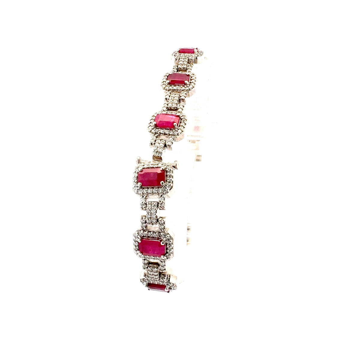 14K White Gold Ruby and Diamond Bracelet