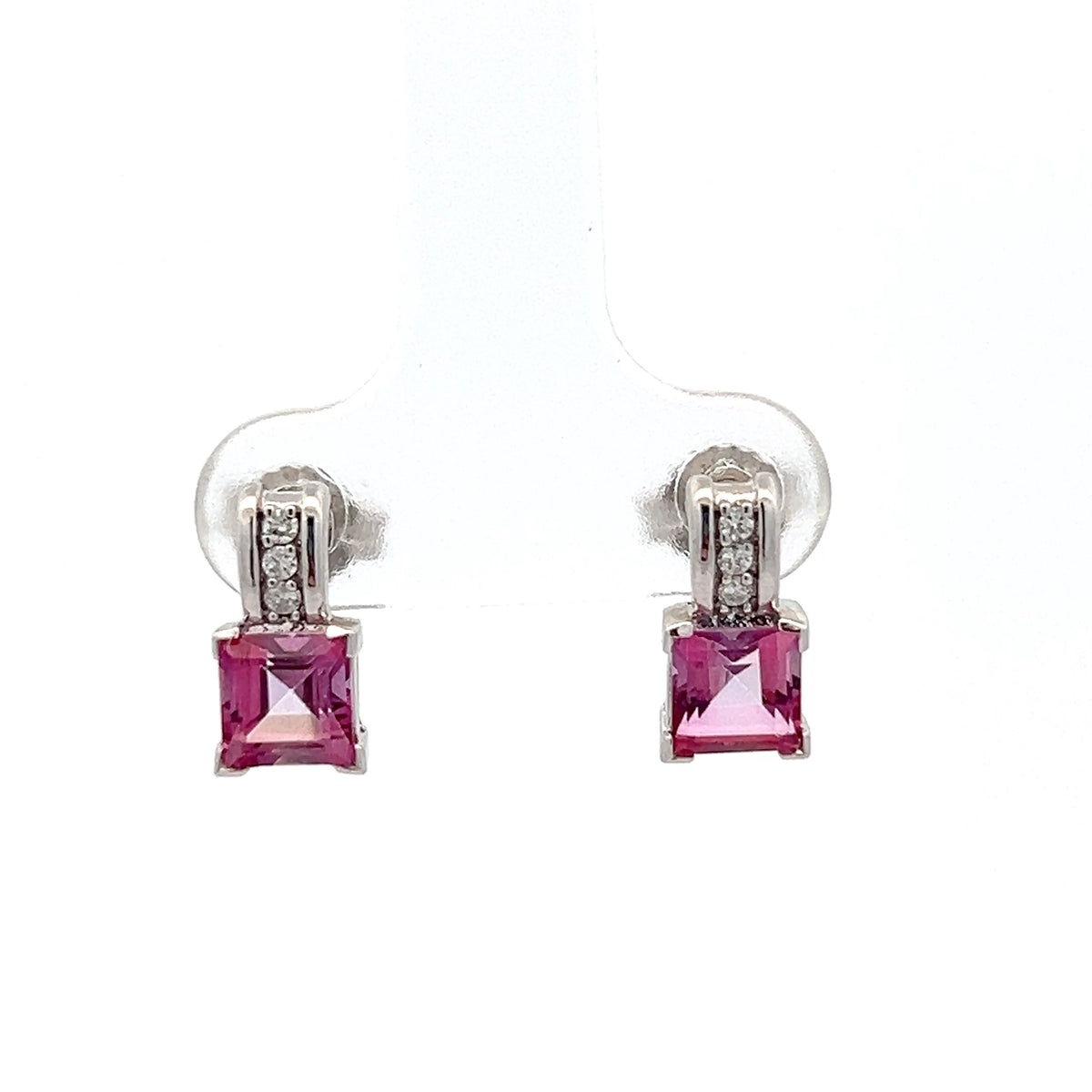10K White Gold Pink Topaz and Diamond Earring