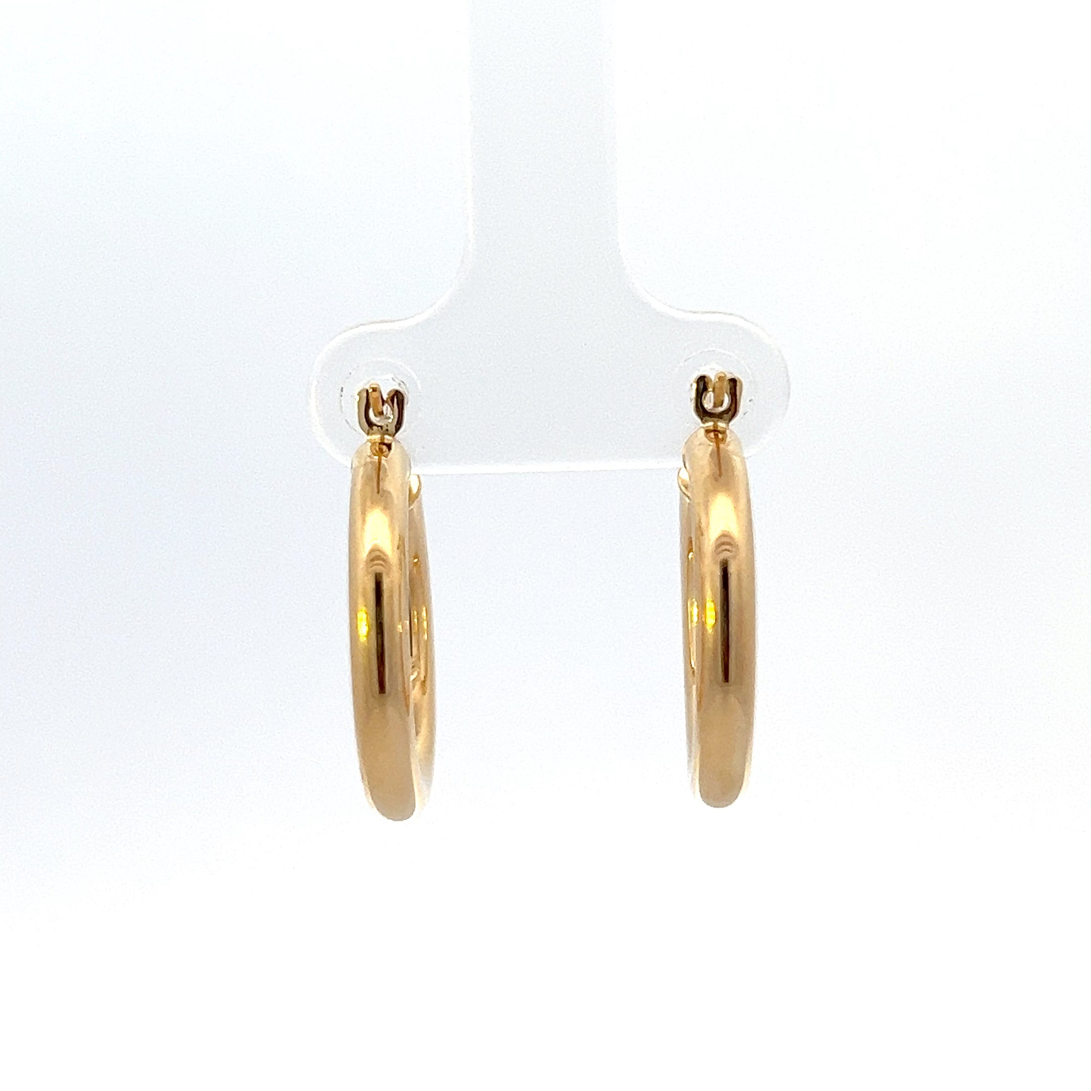 10K Yellow Gold 3mm Tube  Hoop Earrings Medium